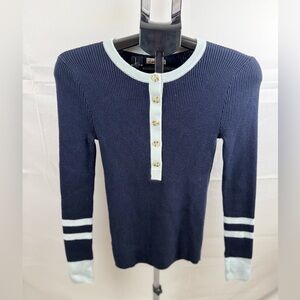 Faherty Navy and Light Blue Women's Sweater